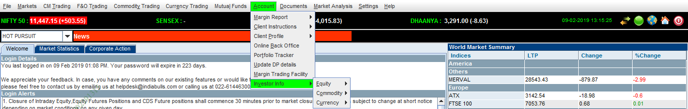 Investor Info Menu