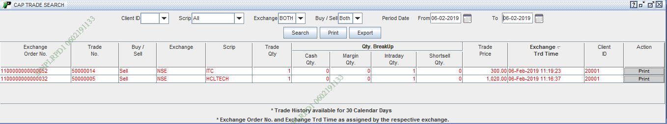 Search your trades for last 30 calendar days
